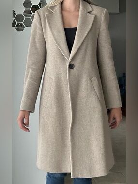 Zara Beige Single-Button Long Wool-Blend Coat